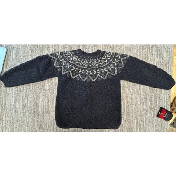 Vintage LL Bean Nordic Wool Blend Womens Thick Heathered Navy Sweater Size L - Picture 2 of 8